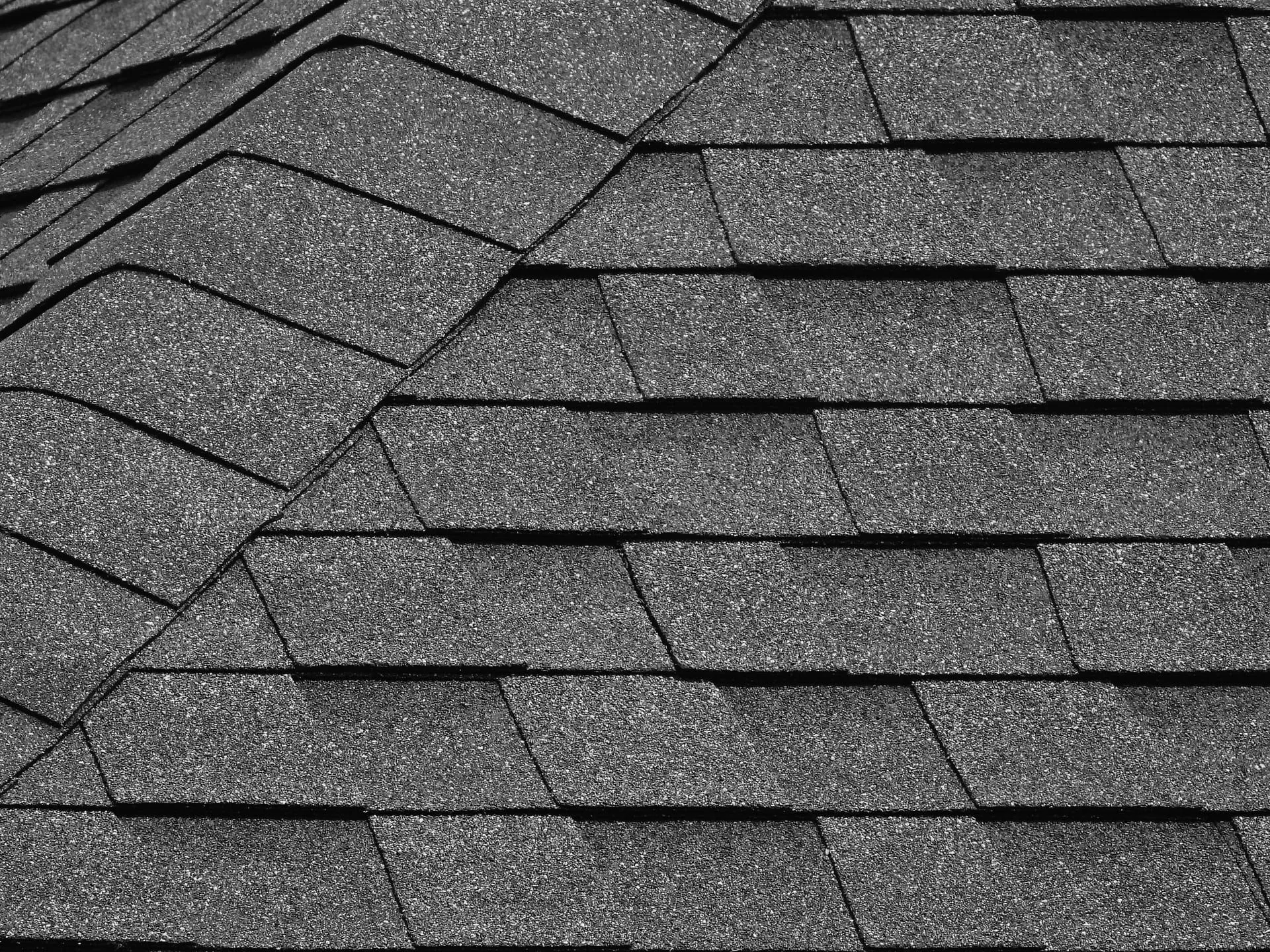 Roofer photographing storm damage on a shingle roof to document an insurance claim